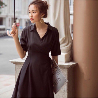 Đầm vest đen đắp tà (kèm hình thật)