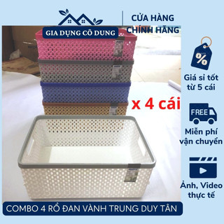 Combo 4 rổ đan vành trung chữ nhật nhựa duy tân có tay cầm 37x26x16cm_giá sỉ