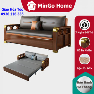 Giường sofa hiện đại tay gỗ đệm xơ dừa vải nano cao cấp, sofa giường thông minh hàng nhập khẩu