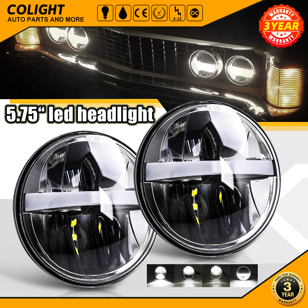 xe máy Ánh Sáng 5.75Inch H4 LED Đèn Pha DRL Halo Góc Eyes 12V 24V Cao Thấp Bật Tín Hiệu Cho Lada Niva Honda Suzuki