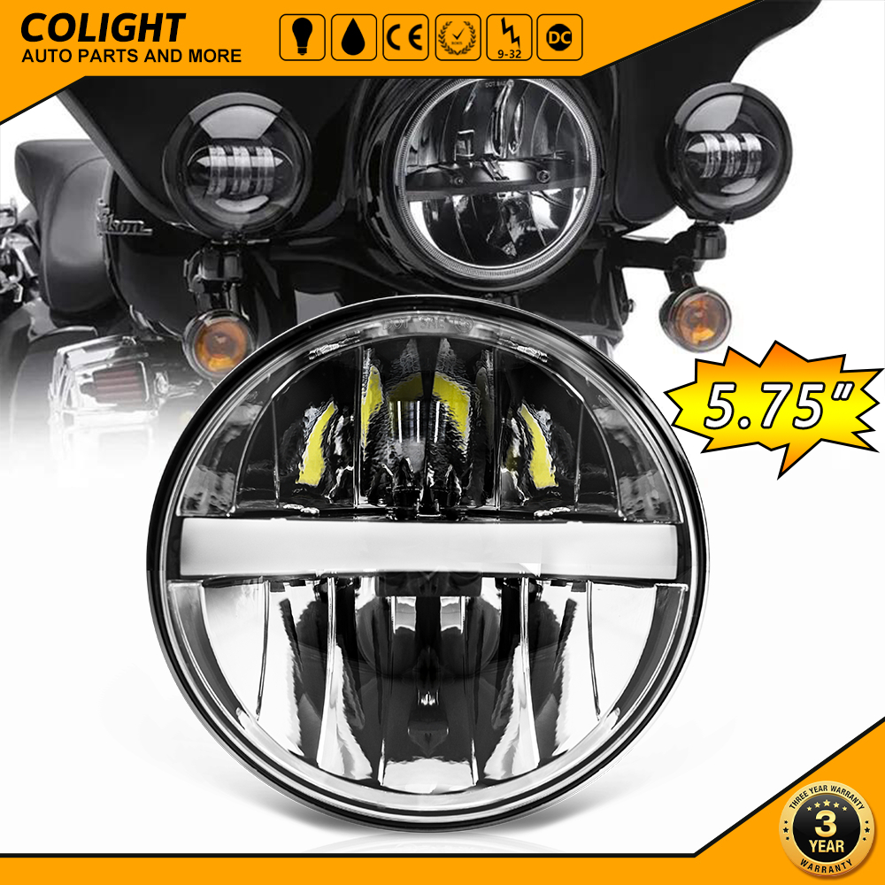 5.75 "Inch H4 LED Moto Đèn Pha Cho Harley Softail Slim Fat Boy 5.75Inch Hào Quang DRL Biến Đèn Led Xe Máy đèn Pha Cho