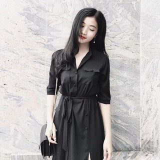 Đầm đen nút bọc xẻ tà (kèm hình thật)