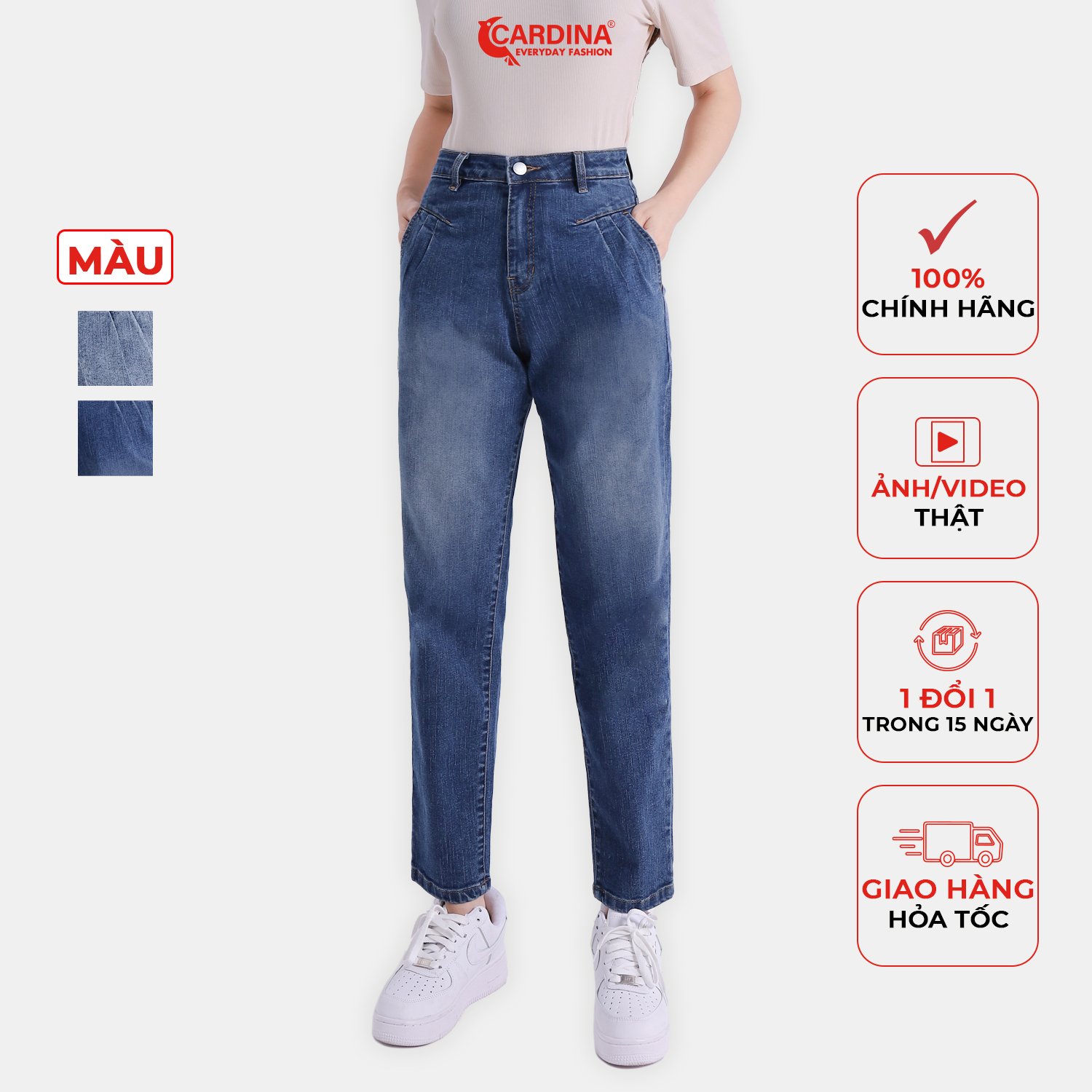 Quần Jeans Nữ 𝐂𝐀𝐑𝐃𝐈𝐍𝐀 Cao Cấp Dáng Baggy Cài Khuy Có Khóa Kéo Dễ Mix Đồ 2Q12 (Không Kèm Áo)