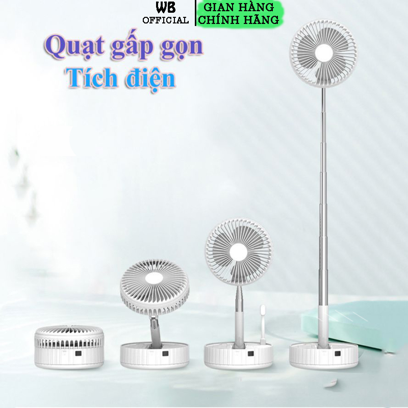 Quạt Tích Điện Gấp Gọn BG202 USB Kéo Cao Lên Đến 1m, Quay 90 Độ, Tích Hợp Pin Sạc Dự Phòng, Có Điều Khiển Từ Xa