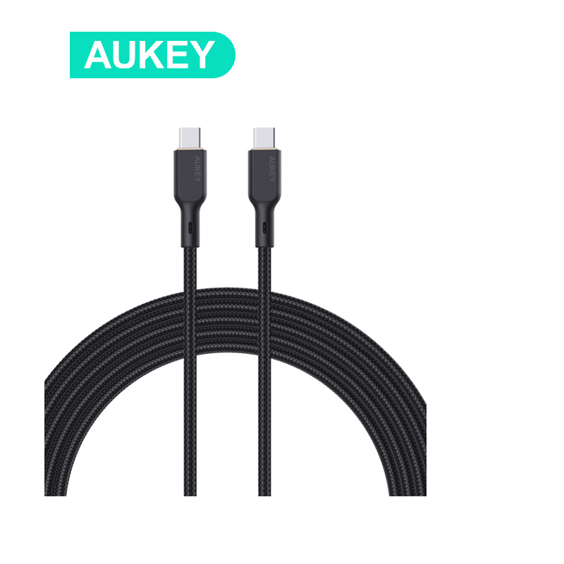 Cáp sạc nhanh Aukey CB-KCC101/102 Type C to C dây sạc 100W 480Mbps kevlar nylon 1/1.8m đen/Trắng cho Samsung Xiaomi MacBook Nintendo Switch