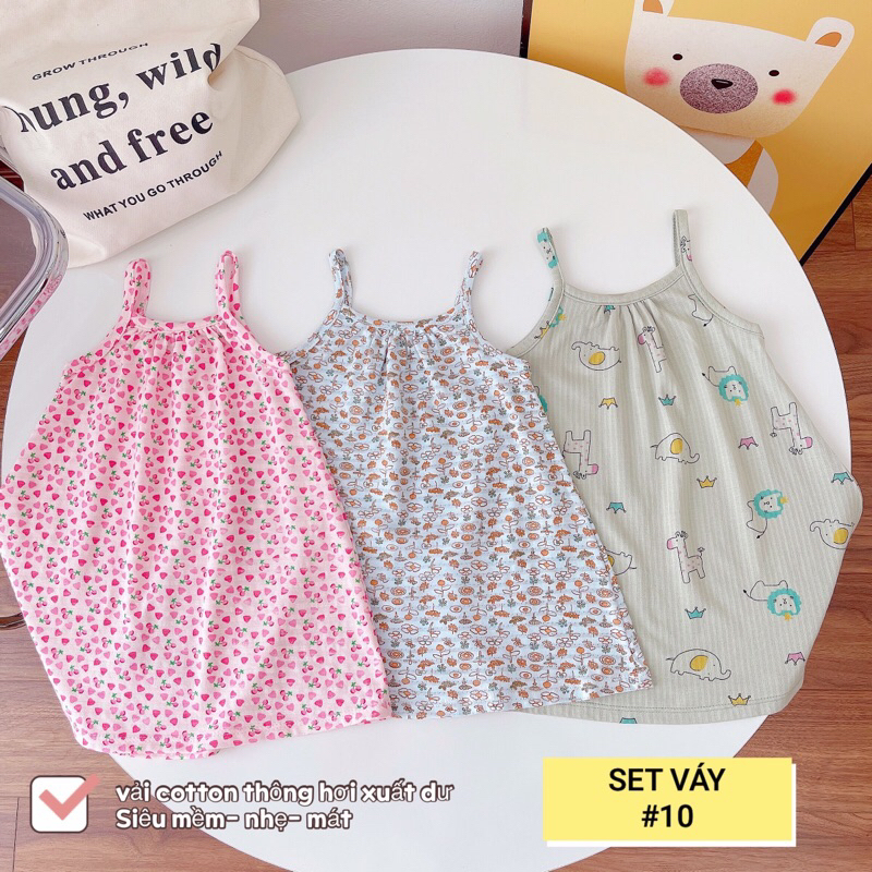 BẢNG 1 - Set 3 Váy Hai Dây Chất Cotton Thông Hơi Xuất Dư - Váy Hè Bé Gái