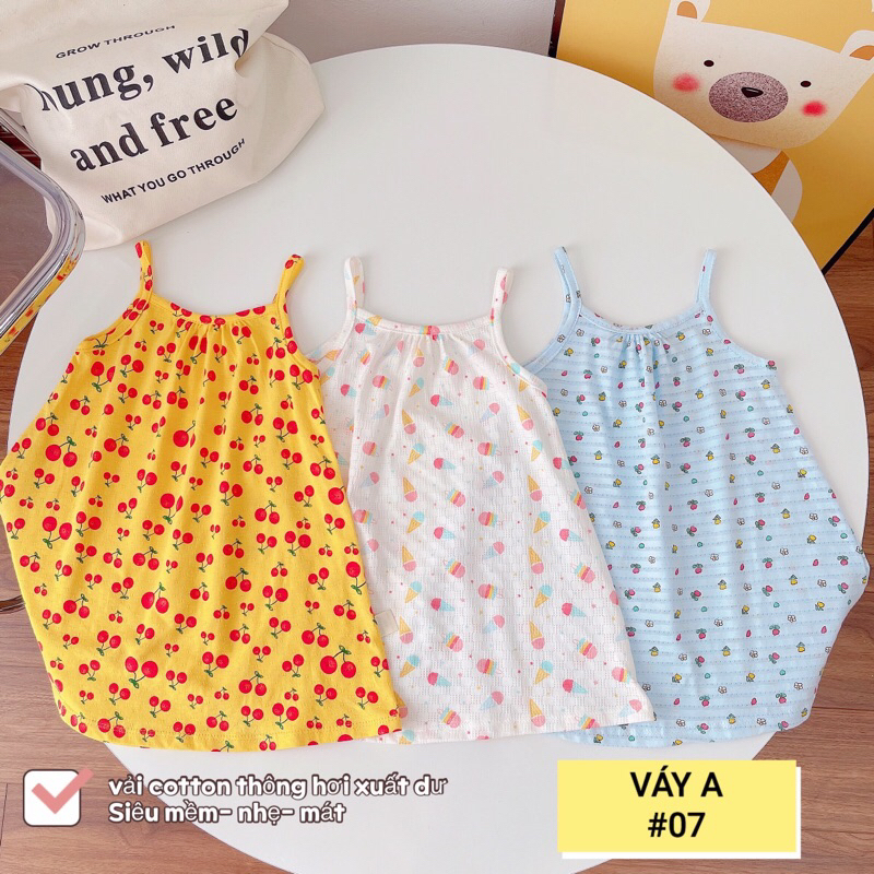 BẢNG 1 - Set 3 Váy Hai Dây Chất Cotton Thông Hơi Xuất Dư - Váy Hè Bé Gái