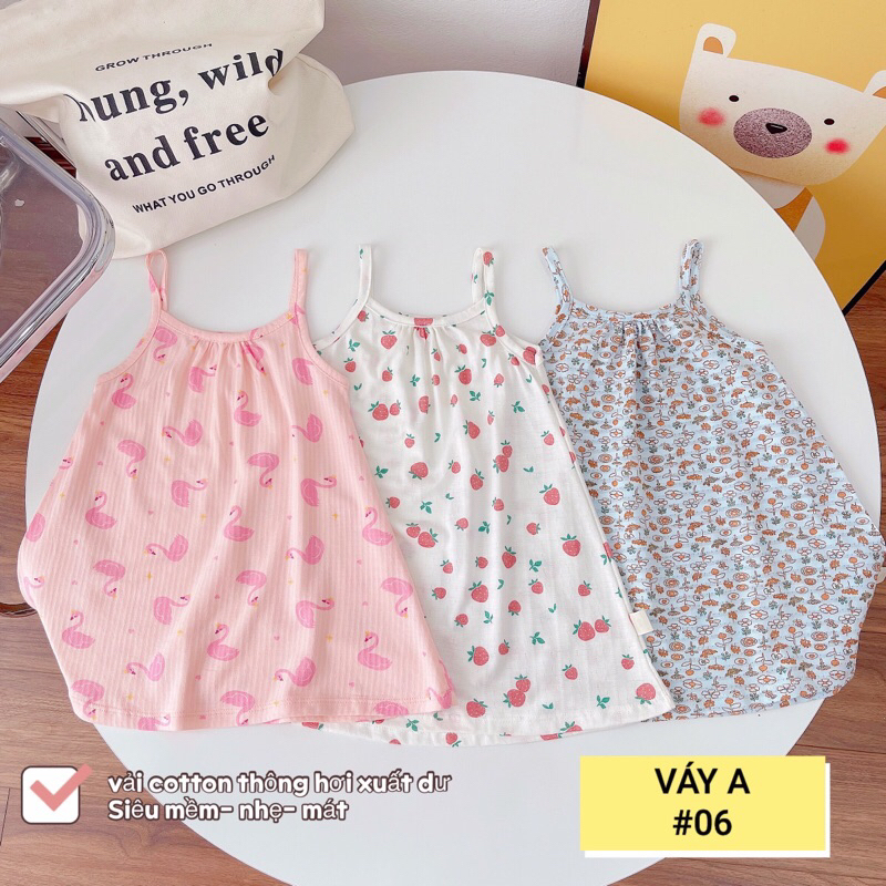 BẢNG 1 - Set 3 Váy Hai Dây Chất Cotton Thông Hơi Xuất Dư - Váy Hè Bé Gái