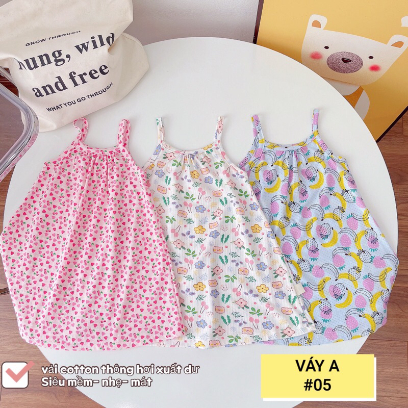 BẢNG 1 - Set 3 Váy Hai Dây Chất Cotton Thông Hơi Xuất Dư - Váy Hè Bé Gái