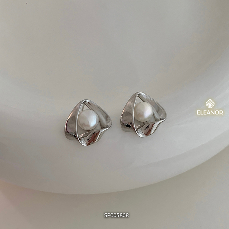 Bông tai nữ chuôi bạc 925 Eleanor Accessories viền xoắn đính ngọc trai nhân tạo phụ kiện trang sức 5808
