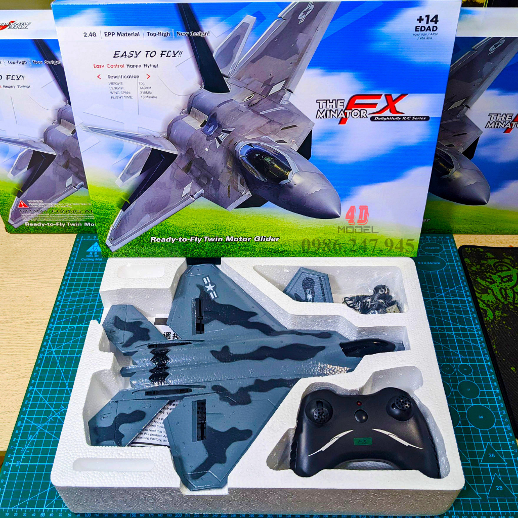 Máy Bay Điều Khiển F-22 Raptor . Size 44*32*12cm. Pin bay 15 phút. Bay xa 200m. KIT xốp dẻo EPP bao đập