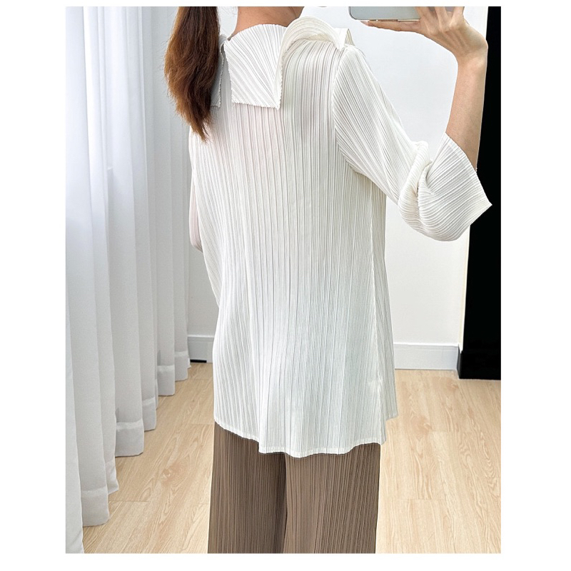 Áo lò xo tay lỡ với phần cổ áo cách điệu, Áo form dài cao cấp có hàng nút dọc thân freesize co giãn nhiểu
