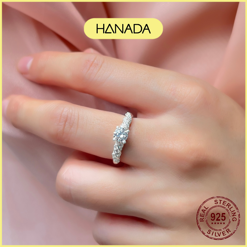 Nhẫn Bạc 925 Hanada Xoắn Đá Cao Lấp Lánh 1013 M11