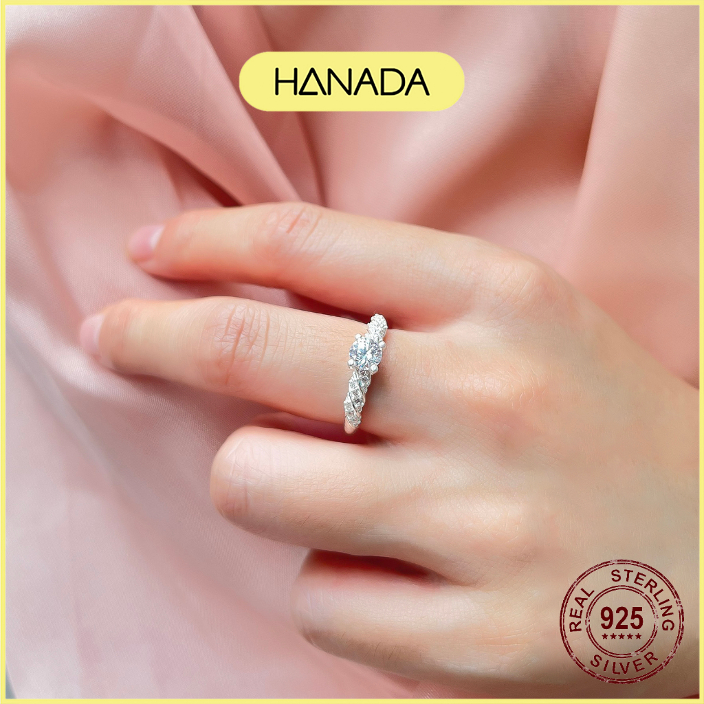Nhẫn Bạc 925 Hanada Xoắn Đá Cao Lấp Lánh 1013 M11