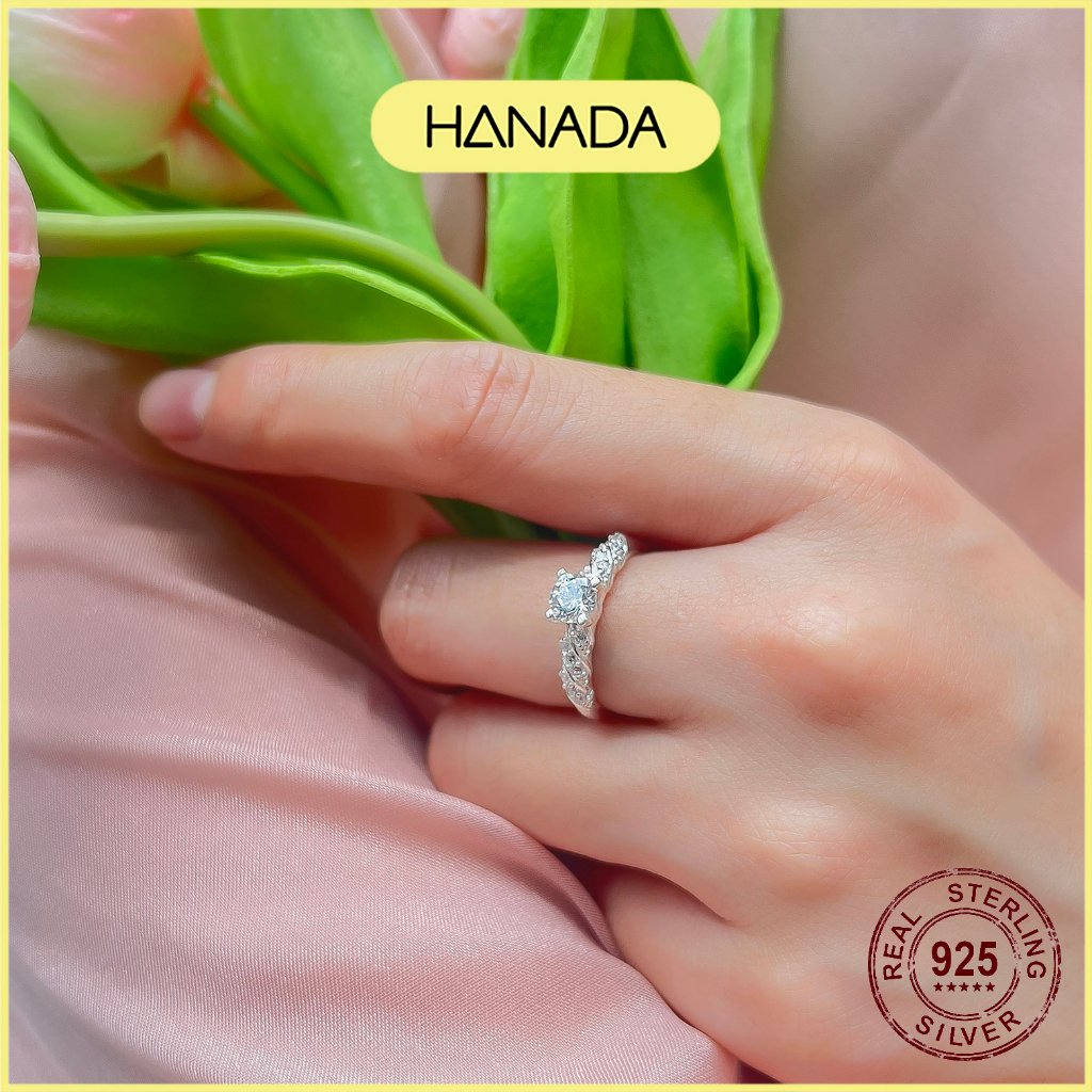 Nhẫn Bạc 925 Hanada Xoắn Đá Cao Lấp Lánh 1013 M11