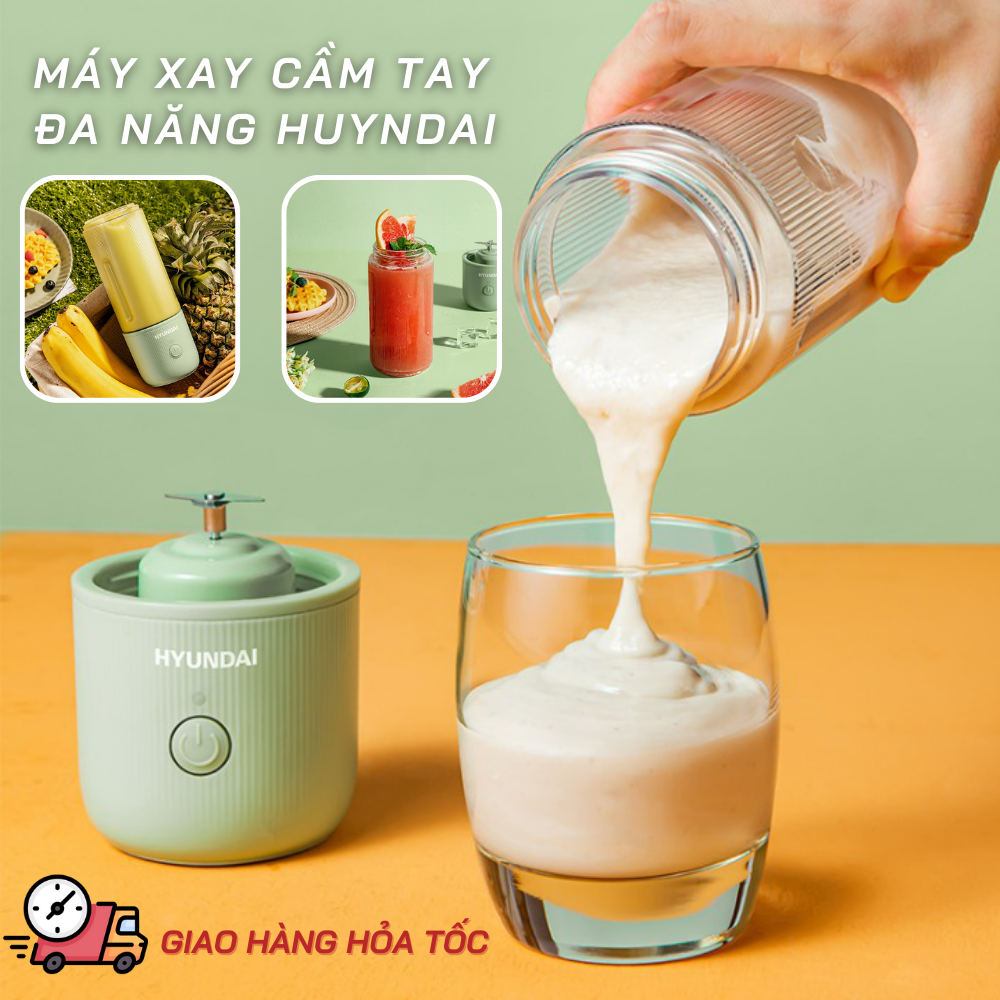 Máy Xay Sinh Tố Cầm Tay Huyndai Mini - Máy Xay Hoa Qủa Đa Năng Sạc Pin Tích Điện