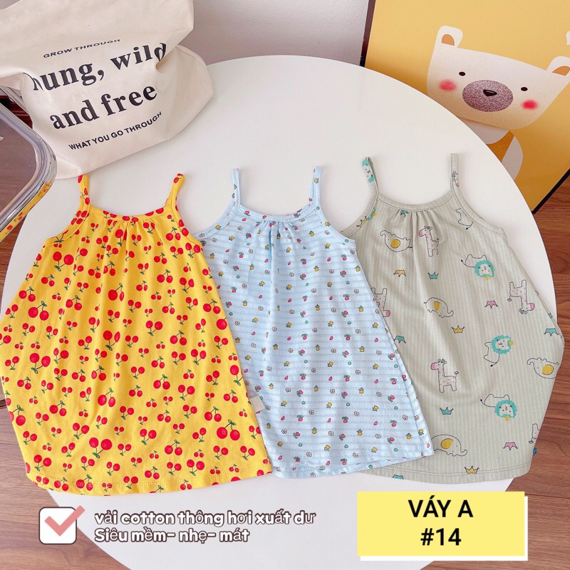 (8-16kg) BẢNG 2 - Set 3 Váy Hai Dây Chất Cotton Thông Hơi Xuất Dư - Váy Hè Bé Gái