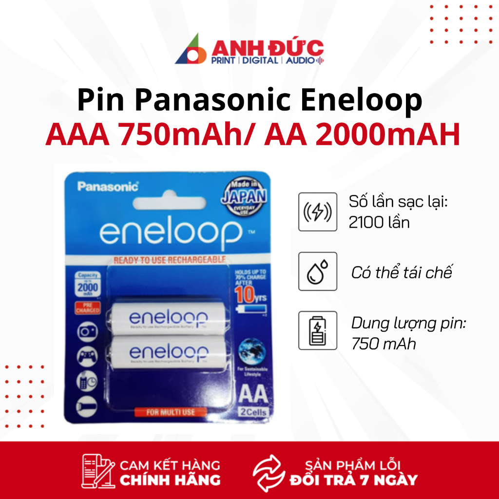 Pin Panasonic Eneloop AAA 750mAh/ AA 2000mAH - Hàng chính hãng