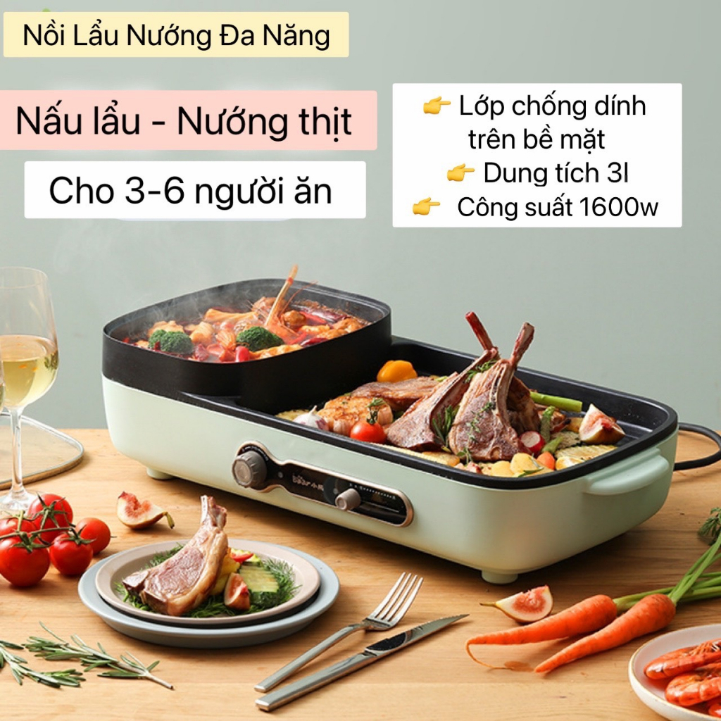 Bếp Nướng Lẩu Điện Đa Năng 2in1 Bear DKL-C15G1 3L Chính Hãng(BH 12 Tháng)