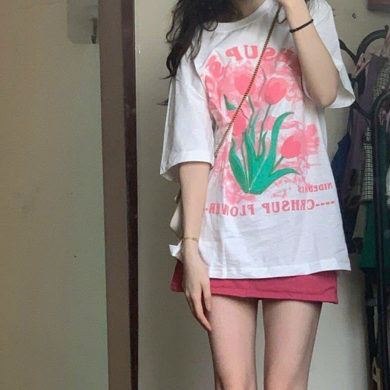 Áo thun cotton nam nữ tay lỡ co giãn mềm mịn form in nổi