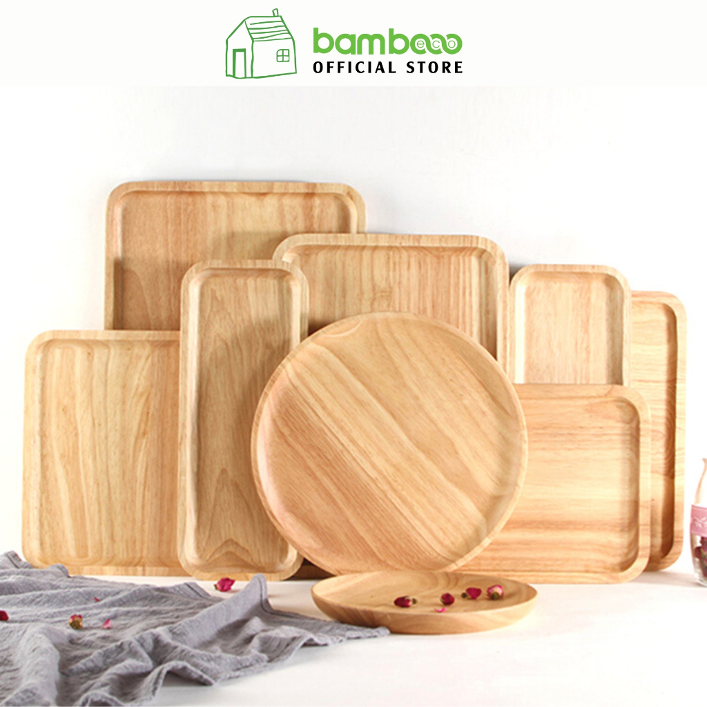 Khay gỗ nguyên khối cao cấp BAMBOOO ECO đựng đồ trang trí cách nhiệt dùng trong gia đình, nhà hàng, khách sạn