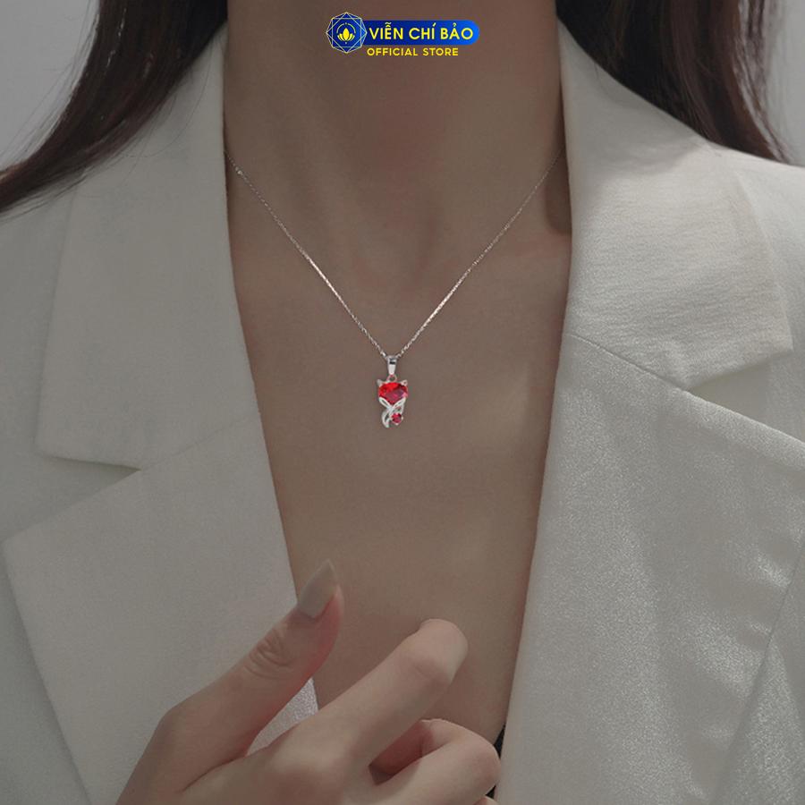 Dây chuyền bạc nữ mặt Hồ Ly đá đỏ chất liệu bạc 925 thời trang phụ kiện trang sức nữ Viễn Chí Bảo D400651-DO1