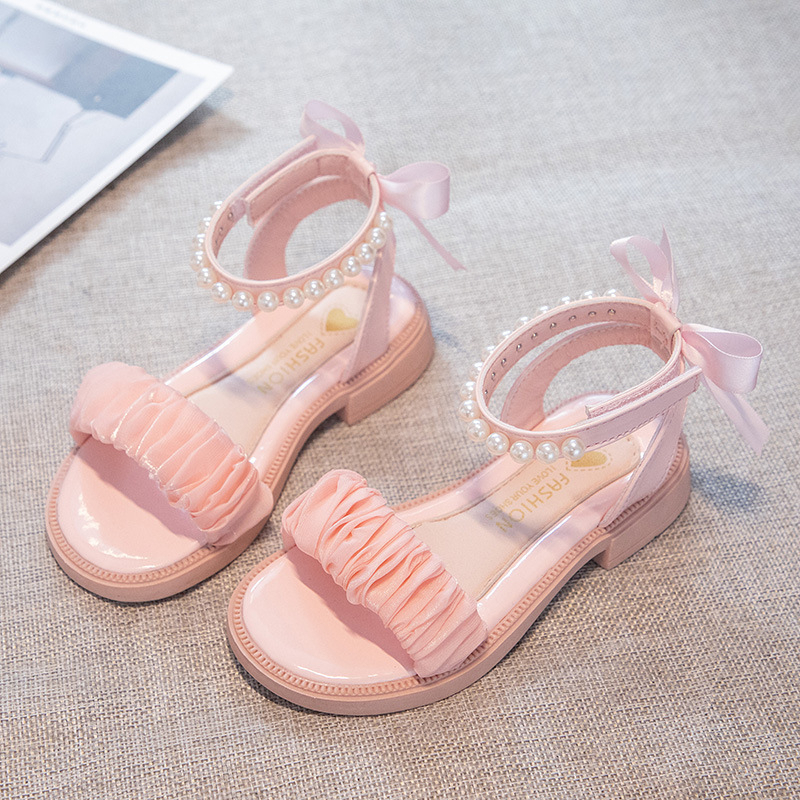 Dép Bé Gái Đi Học, Dép Quai Hậu Sandal Quai Ngang, Đế Mềm, Đính Nơ Hạt Cho Bé Gái