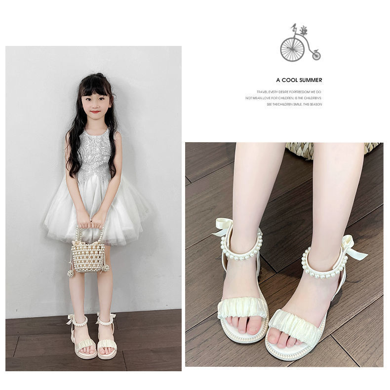 Dép Bé Gái Đi Học, Dép Quai Hậu Sandal Quai Ngang, Đế Mềm, Đính Nơ Hạt Cho Bé Gái