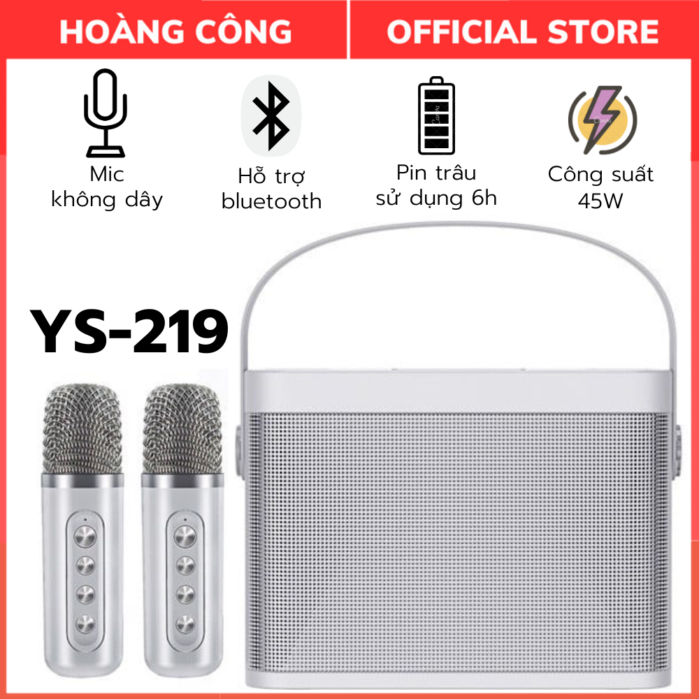 Loa bluetooth karaoke YS-219 tặng kèm 2 mic không dây, Âm thanh sống động, Thiết kế cực đẹp, Bass cực căng, BH 24 tháng