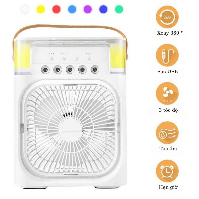 Quạt Điều Hòa Phun Sương Hơi Nước Mini 3 Chế Độ Tích Hợp Led , Quạt Phun Sương Mini
