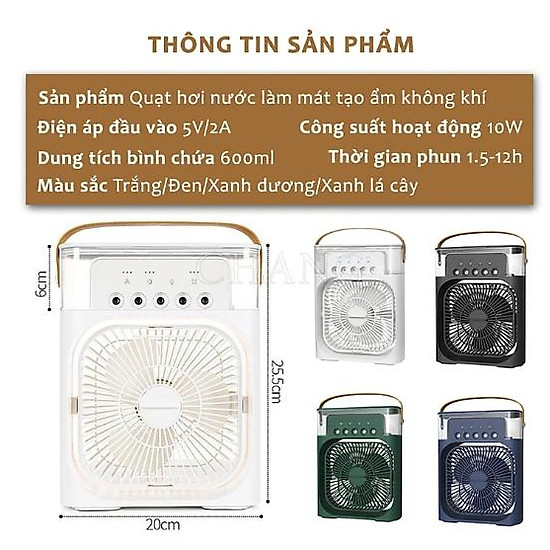 Quạt Điều Hòa Phun Sương Hơi Nước Mini 3 Chế Độ Tích Hợp Led , Quạt Phun Sương Mini