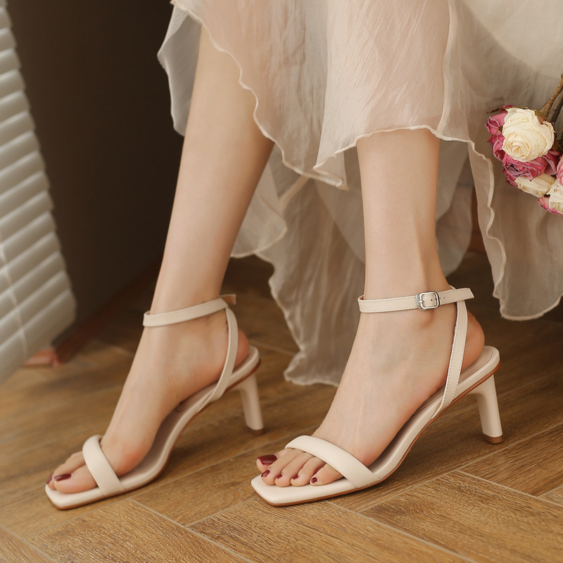 Sandal cao gót da thật ASBEL màu trắng