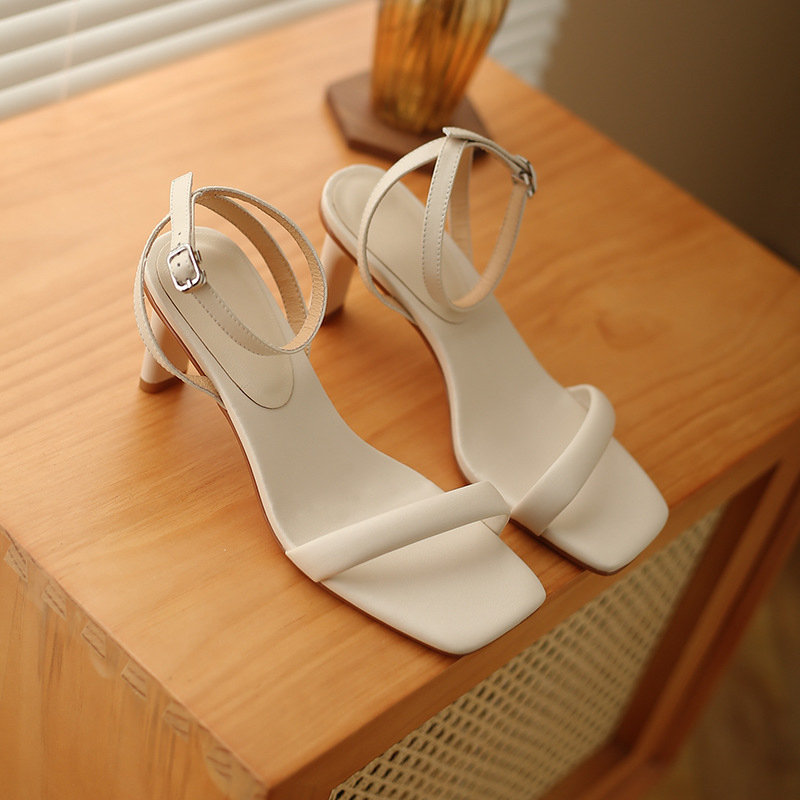 Sandal cao gót da thật ASBEL màu trắng