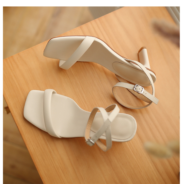 Sandal cao gót da thật ASBEL màu trắng