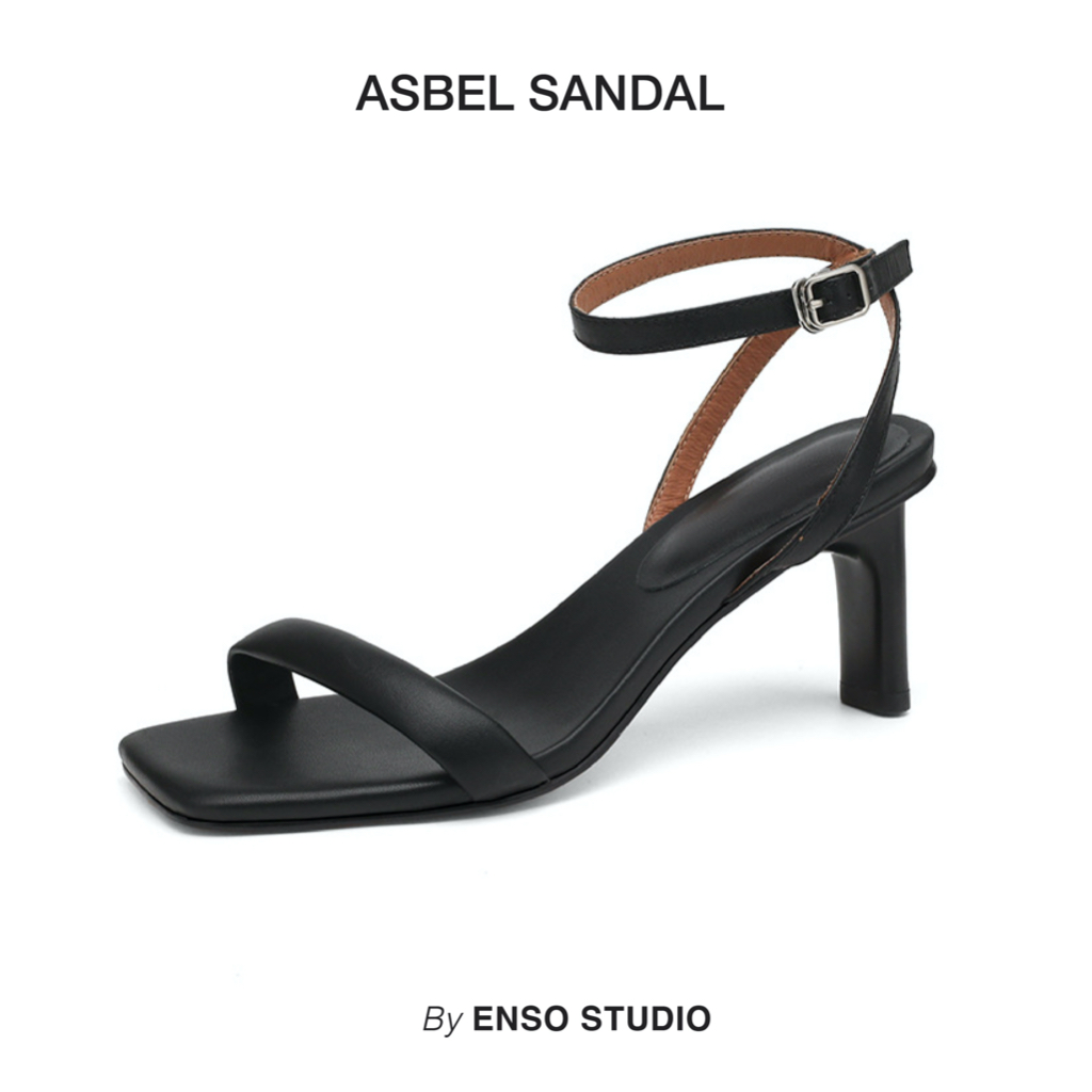 Sandal cao gót da thật ASBEL màu đen