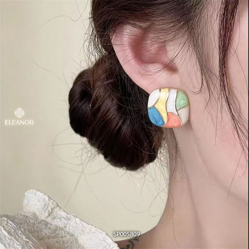Bông tai nữ chuôi bạc 925 Eleanor Accessories hình vuông nhiều màu phụ kiên trang sức 5809