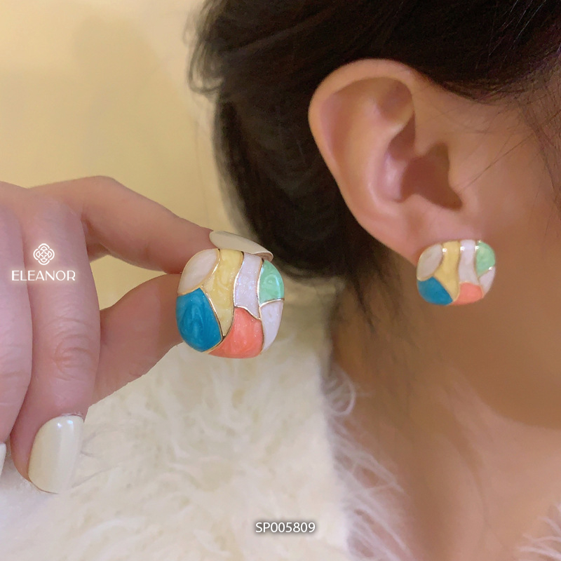 Bông tai nữ chuôi bạc 925 Eleanor Accessories hình vuông nhiều màu phụ kiên trang sức 5809
