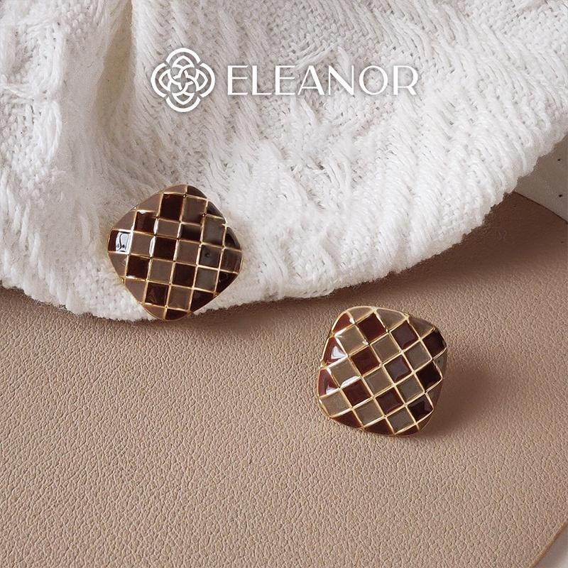 Bông tai nữ chuôi bạc 925 Eleanor Accessories hình vuông kẻ ô hai màu phụ kiên trang sức 5170
