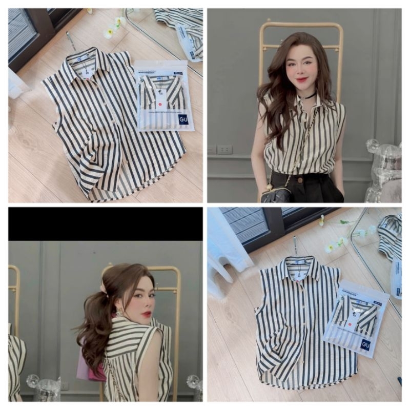 Áo sơ mi kẻ sát nách cho nữ style Hàn Quốc trẻ trung năng động - Có buôn sỉ-SP 3751
