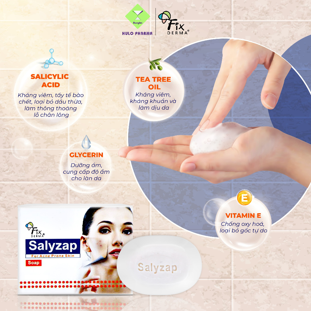 Xà Phòng Giảm Mụn Lưng, Cơ Thể FIXDERMA Salyzap Soap Làm Sạch, Kháng Khuẩn, Trắng Sáng Da 75g