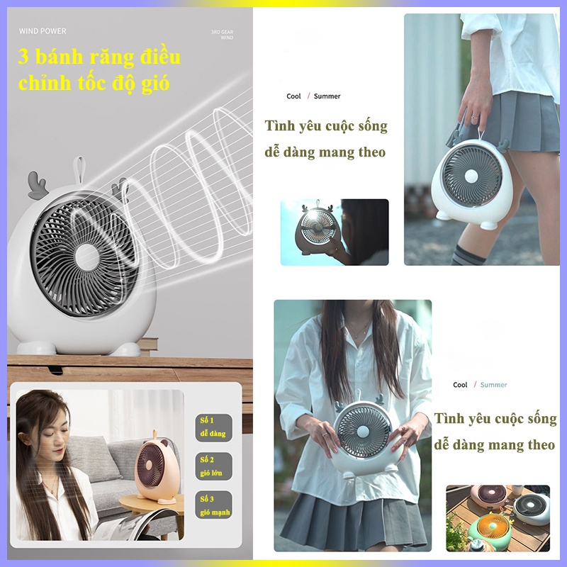 Quạt Mini Để Bàn Hình Thú Tích Điện, Sạc USB Tiện Lợi, Công Suất Lớn, Phù Cho Học Sinh, Sinh Viên, Nhân Viên Văn Phòng