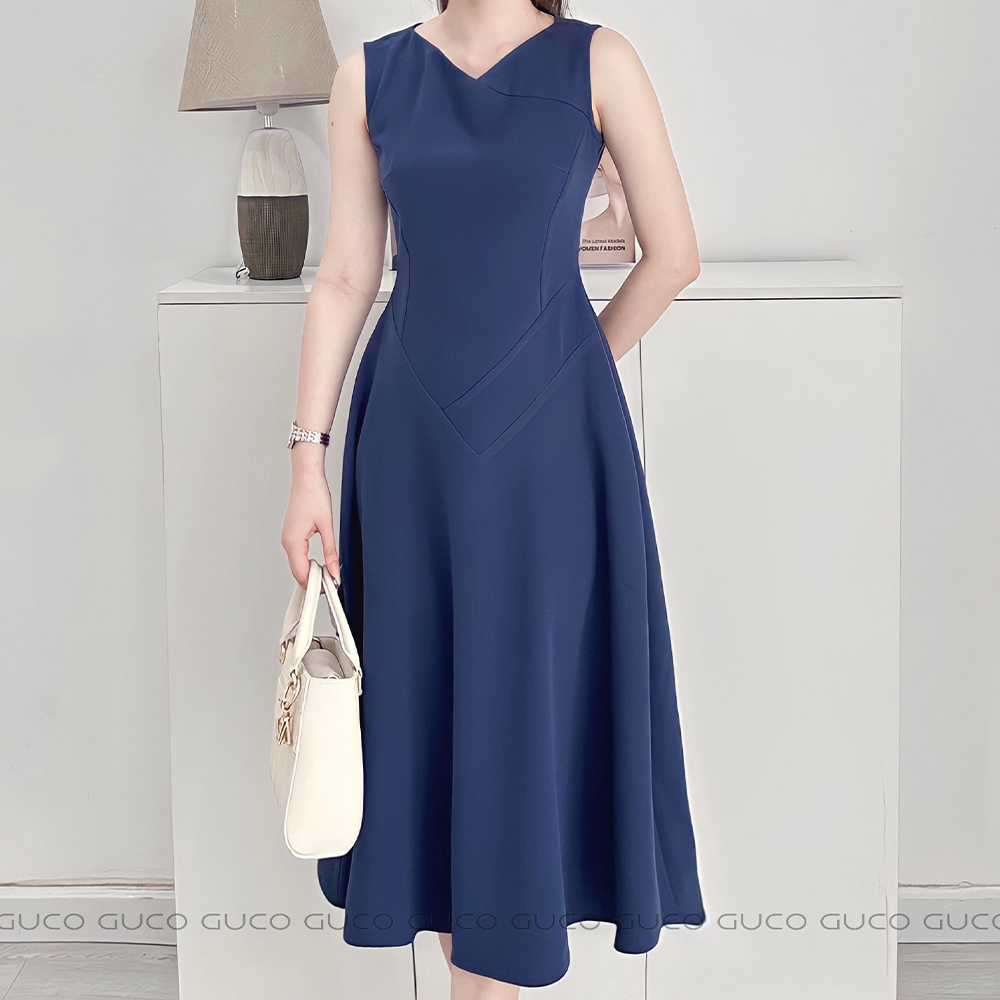 Đầm xòe cổ tim không tay - Xanh 4037