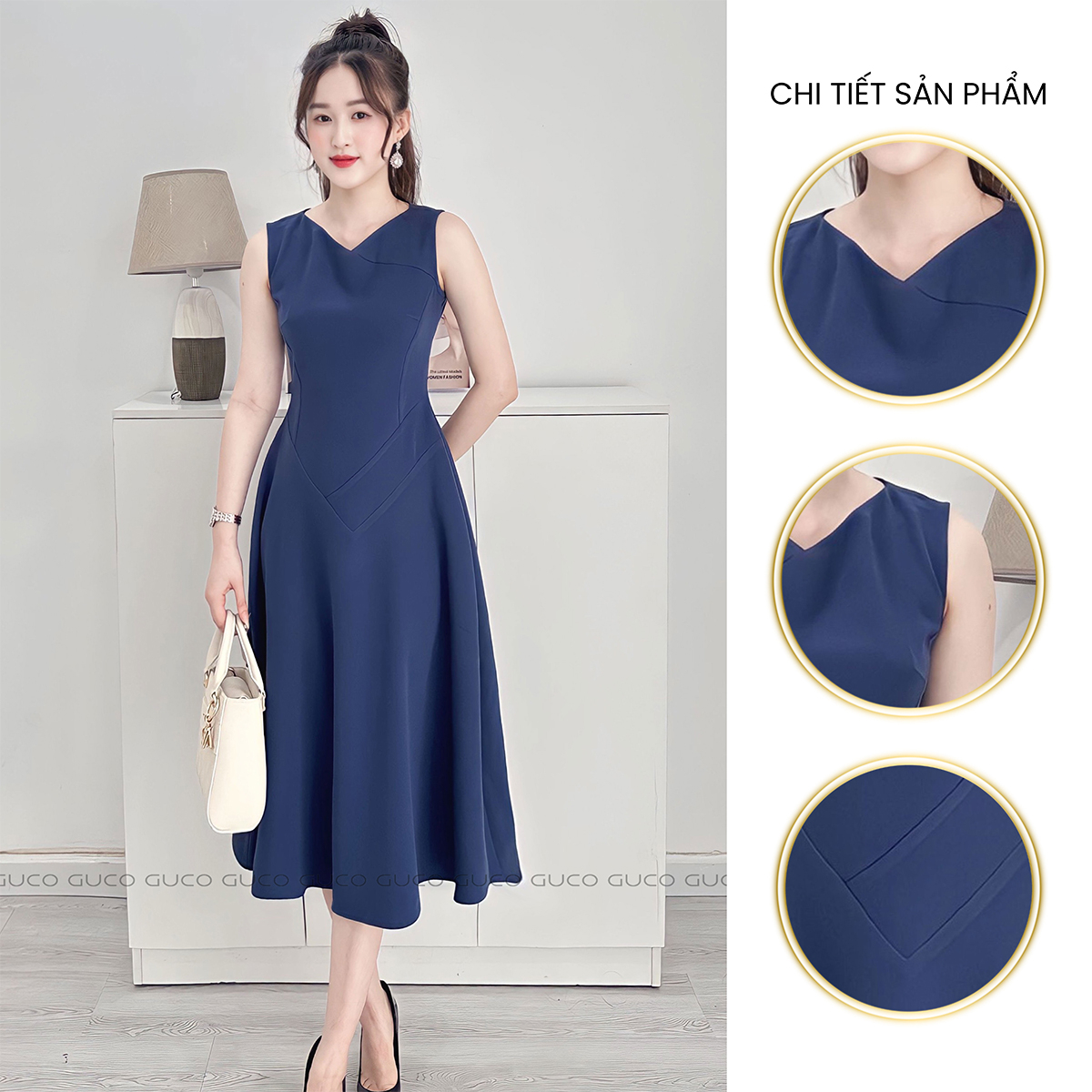 Đầm xòe cổ tim không tay - Xanh 4037