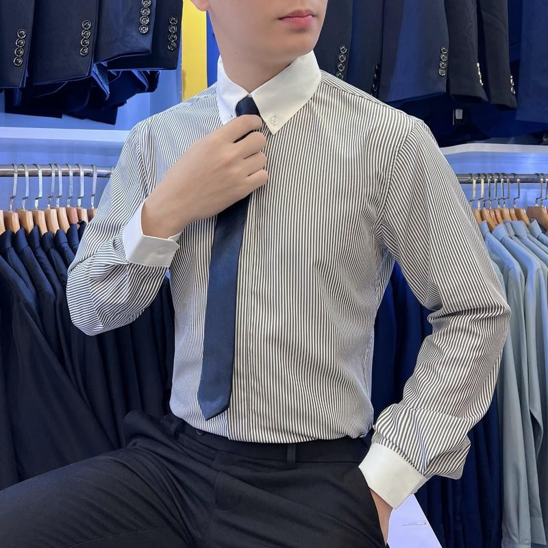 Áo sơ mi nam Klay Store dài tay kẻ sọc  nẹp ẩn chuẩn form - vải co giãn nhẹ chống nhăn