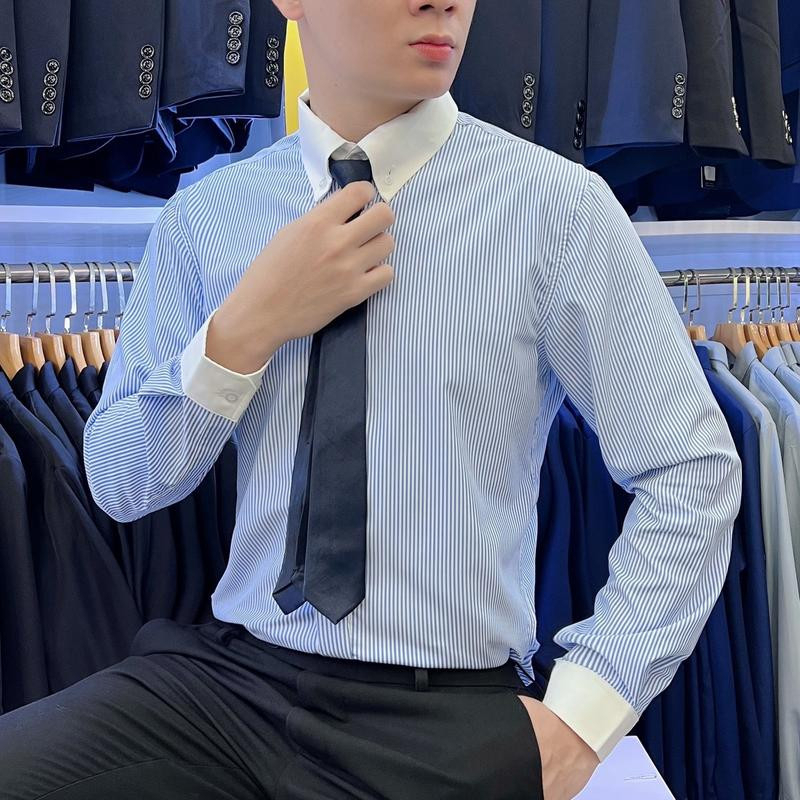 Áo sơ mi nam Klay Store dài tay kẻ sọc  nẹp ẩn chuẩn form - vải co giãn nhẹ chống nhăn