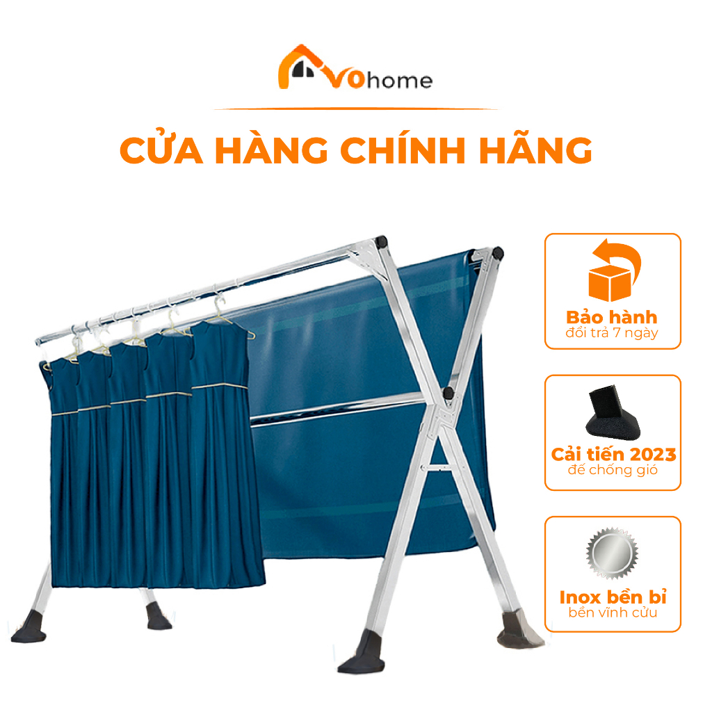 Giàn phơi quần áo AVOHOME loại sào treo đồ thông minh dạng giá phơi gấp gọn có bánh xe, thiết kế kiểu sào inox