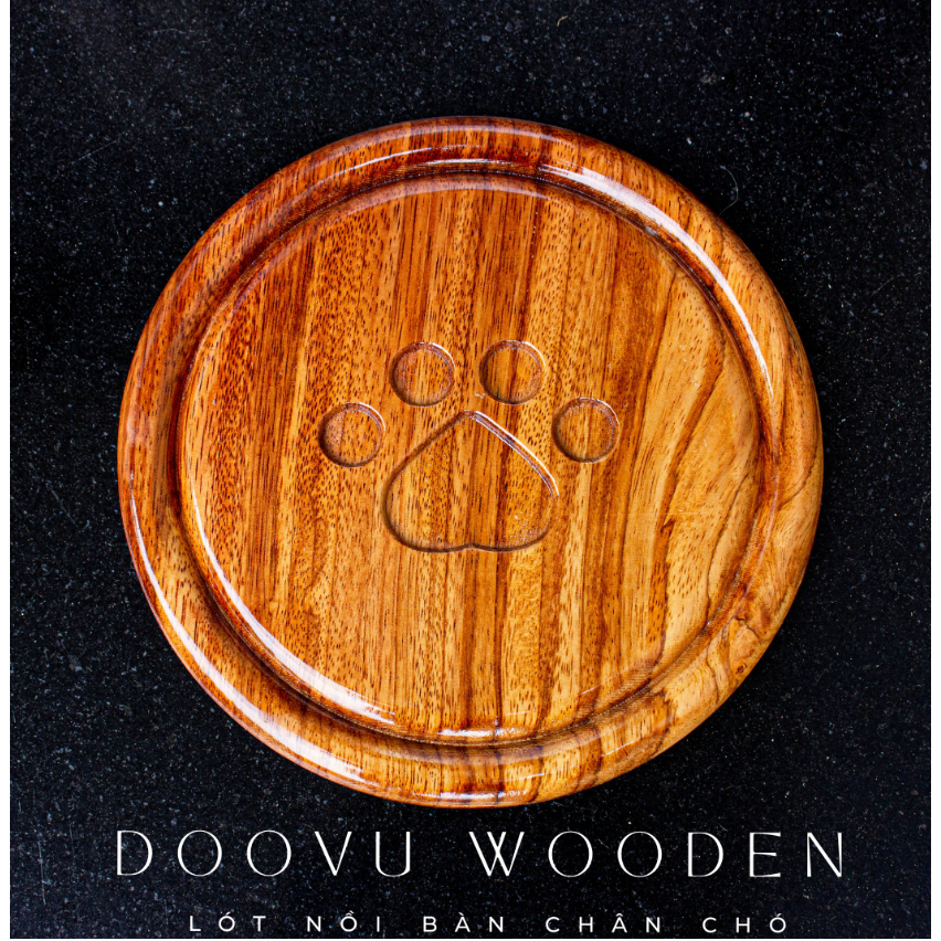 Lót ly làm bằng gỗ Gõ đỏ  cao cấp hình bàn chân chó không mốc, không cong vênh