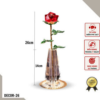 Bộ trang trí hoa hồng pha lê trong suốt, trang trí phòng khách tủ rượu, quà lưu niệm DECOR-26