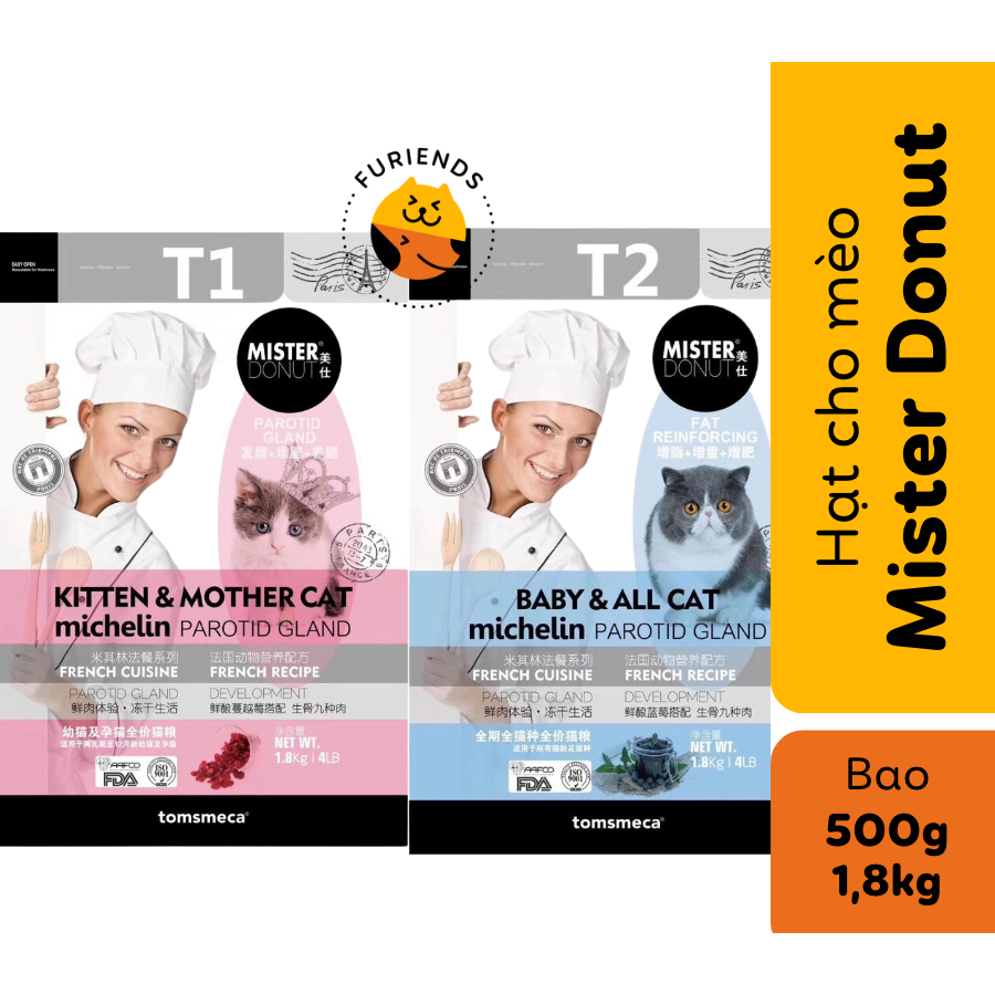 HOẢ TỐC]Thức ăn hạt cho mèo Mister Donut T1 và T2 -Furiends Official Store
