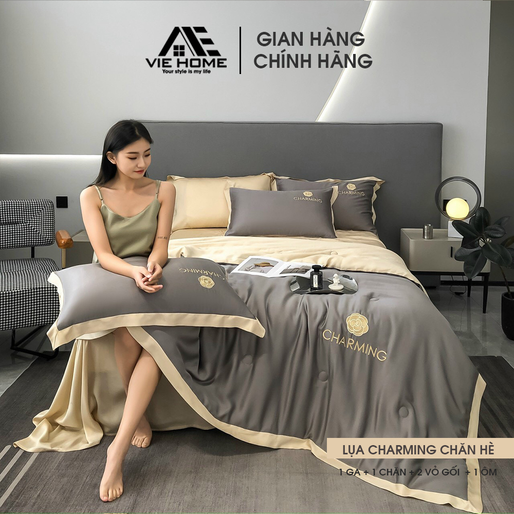 Bộ chăn ga gối chần bông phi lụa Charming VIE HOME - Bedding nhập khẩu cao cấp nhiều kích thước M6/ M8